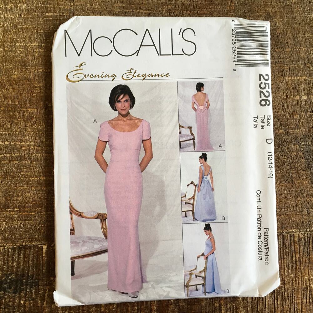 McCalls 2526 Misses Formal Mermaid Dress w/ Detachable Train Pattern 12-16 UNCUT